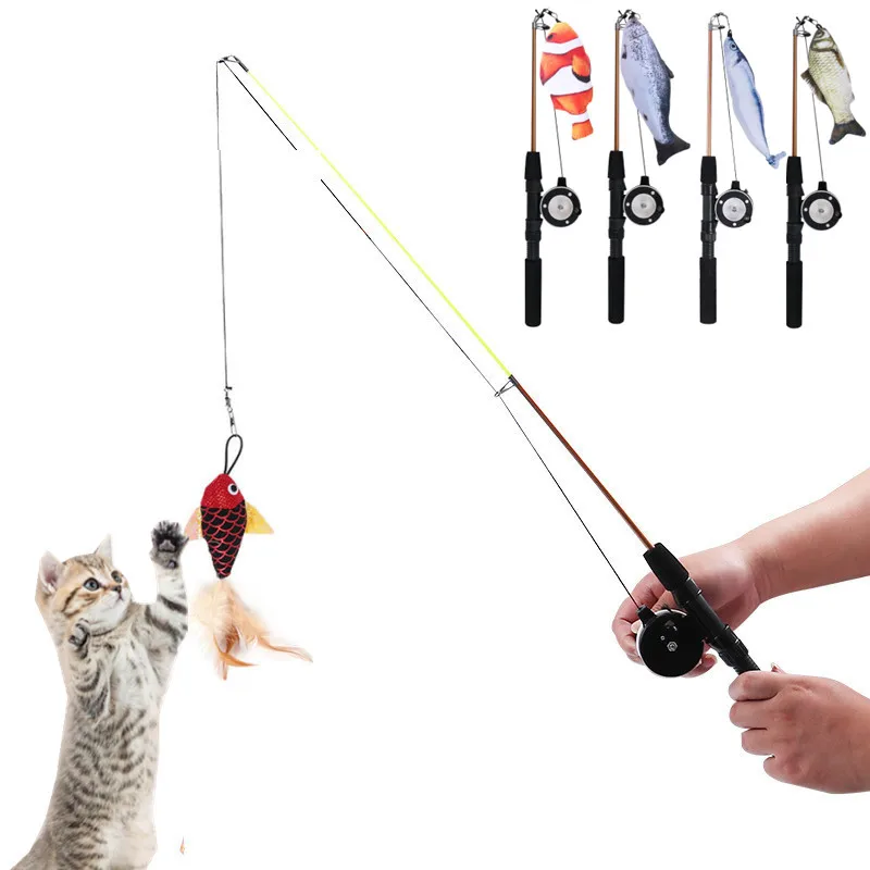 Cat Toys Feather Fish Funny Cat Stick Toys for Cats Interactive Toys Retractable Cat Training Playing Stick Toys Cat Accessory