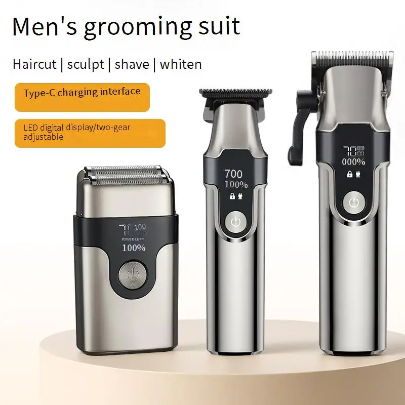 3pcs In One Set Professional Electric Hair Clippers Kit Rechargeable Hair Trimmer Men's Shaver USB Charging Hair Cutting Machine