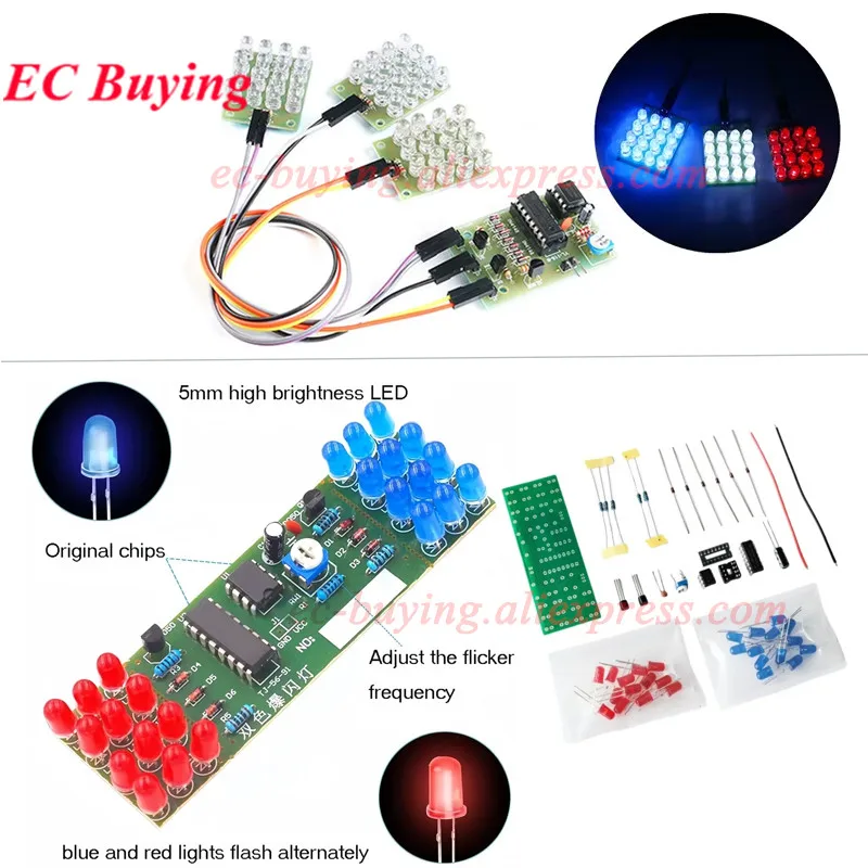 CD4017 + NE555 Flash Light Explosion-flashing LED Suite Self DIY Learning Electronic Kit Strobe Module Production Design