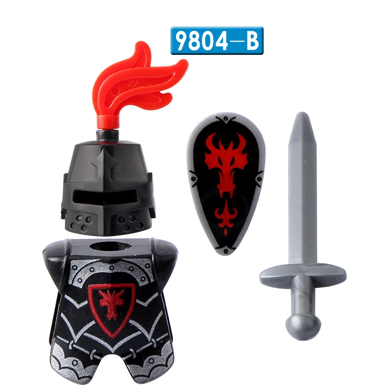 Medieval Knight Red Dragon Knight Accessories Shield Spear Armor Building Block bricks Mini Action Figure Chilldren Toy AX9804