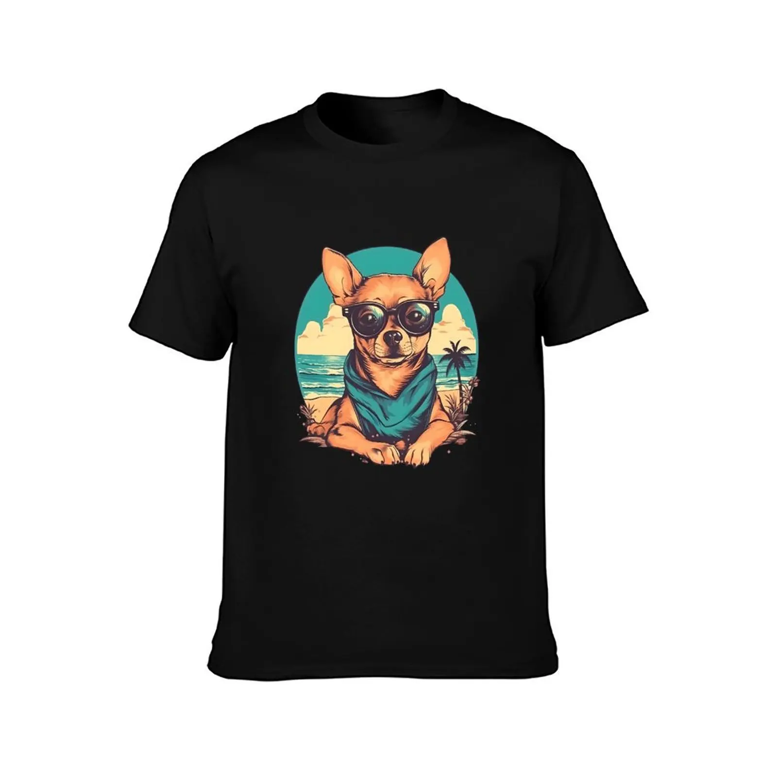 Chihuahua relaxing on the beach T-Shirt summer tops tees boys animal print vintage clothes fruit of the loom mens t shirts