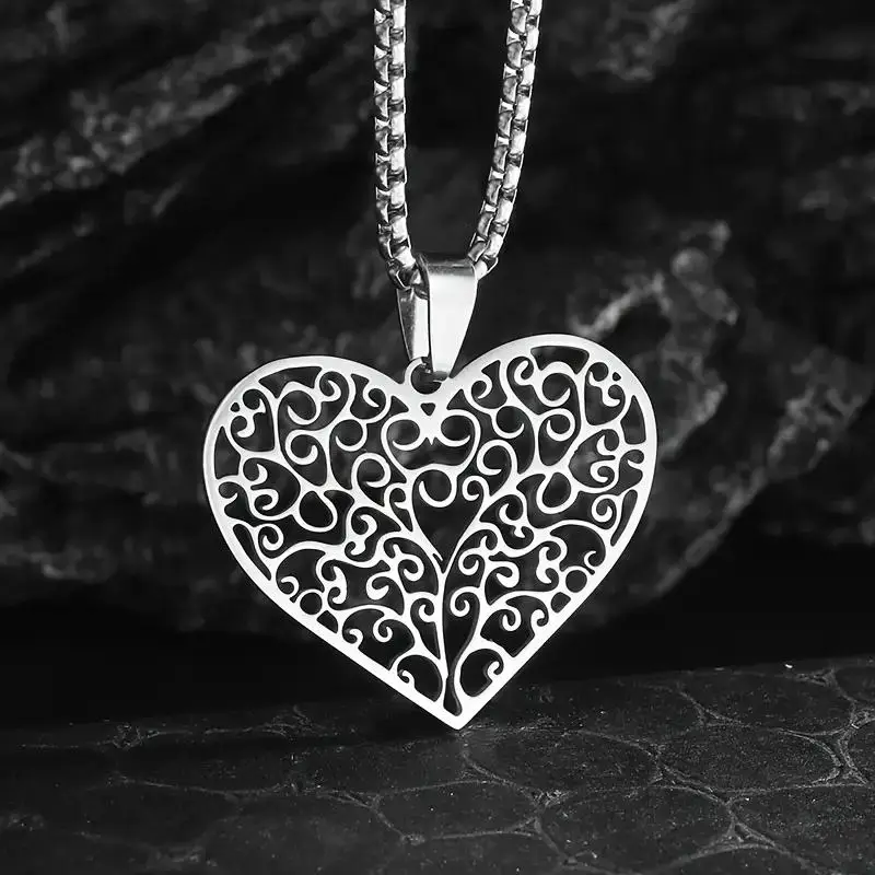 

New Stainless Steel Tree of Life Heart Pendant Necklace For Men Women 2mm Round Box Link Necklace 18-24inches Fashion Jewelry
