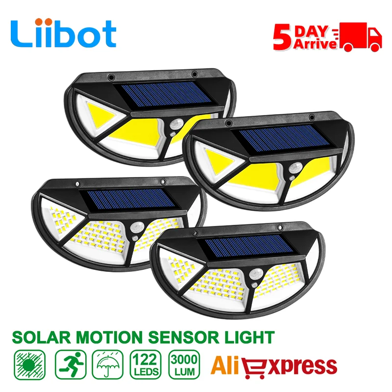 

Outdoor 122 COB 102 LED Solar Lights Outdoor Motion Sensor Patio Lights IP65 Waterproof 3 Modes Solar Wall Lamp Garden Light