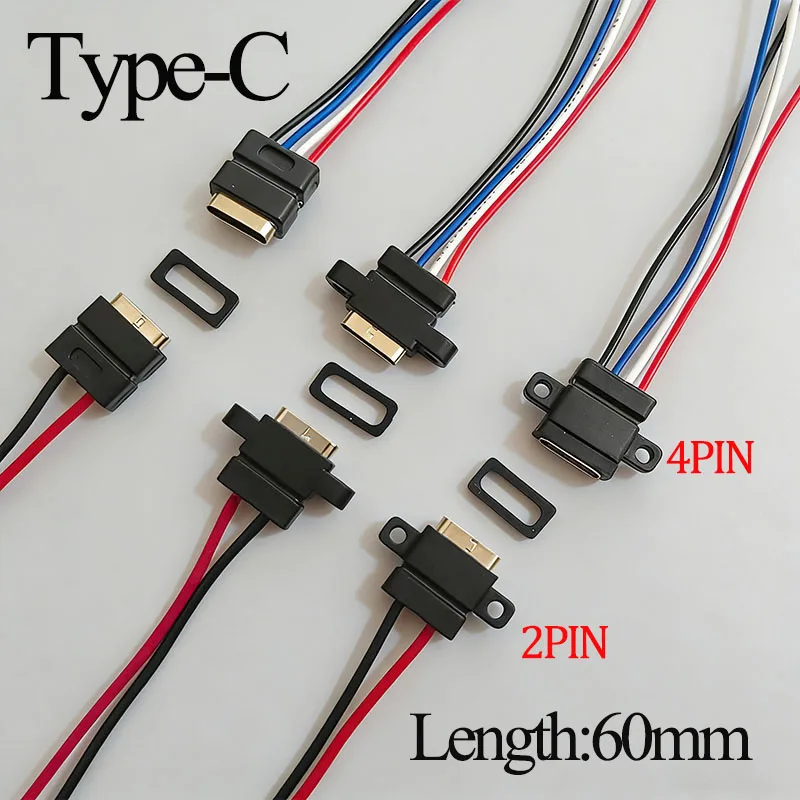 8 Stück Typ-C Hochstrom-Ladebuchse mit Gummiring 2-Pin 4-Pin Gerade Ohr-Typ C Wasserdichter Buchsenanschluss