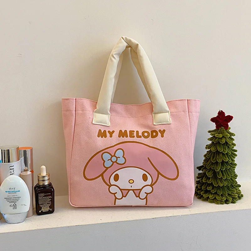 

Sanrio Kawaii Kuromi My Melody Tote Canvas Bag Anime Hangyodon Shoulder Bag Girl Heart Cartoon Cute Fashion Bag Gift for Kids