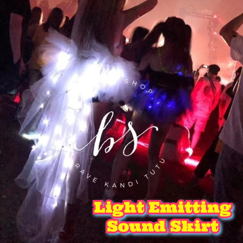الهذيان LED توتو فستان EDM مهرجان الملابس اليد محبوك تضيء تنورة توهج حفلة الزي سحب الذيل مضيئة Dancewear Flashy #1