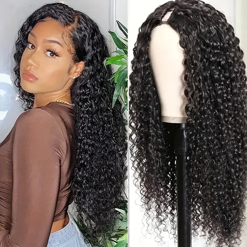 30 นิ้ว V Part วิกผมผมมนุษย์ Glueless No Leave Out อัพเกรด U Part วิกผมผมมนุษย์ Deep Wave วิกผมสําหรับผู้หญิงสีดําธรรมชาติสี