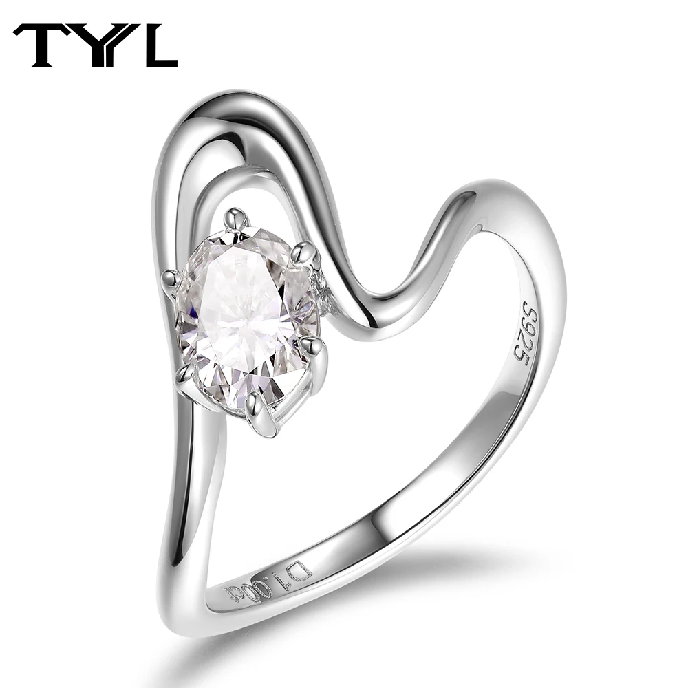 TYYL 1ct Oval Moissanite Ring for Women Irregular Wavy 925 Silver Wedding Engagement Dating Diamond Rings Jewelry Customization