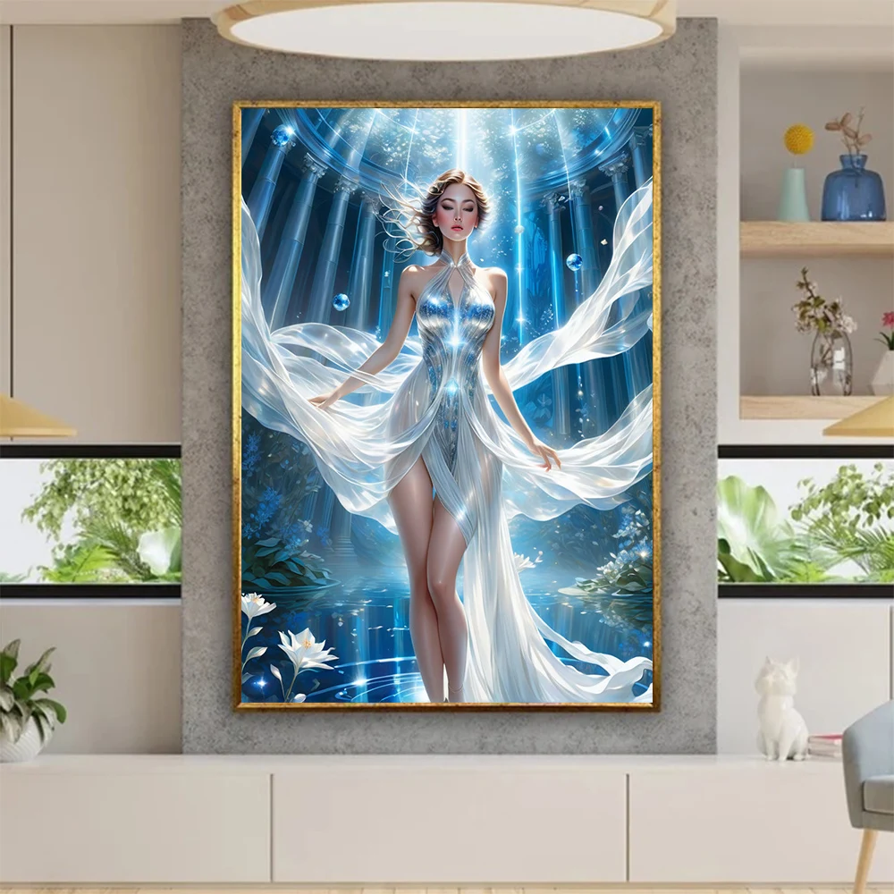 

Abstract Dreamlike Woman Canvas Painting Beautiful Art Blue Poster Printing Women Painting For Modern Home Decor No Frame