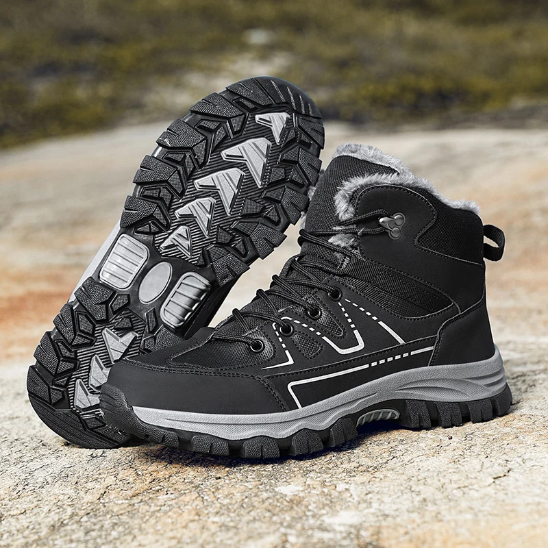 

Winter Boots for Men Outdoor Thick Soled Snow Boots for Men's Winter Leisure Mountaineering Platform Plush Hiking Work Boots