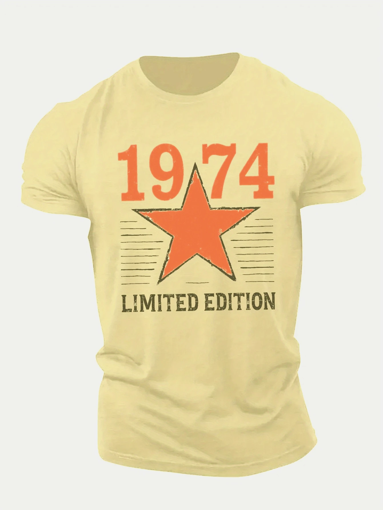1974 Limited Edition Men's Black Short Sleeve T-Shirt, Red Star & Letter Print, Cotton Crew Neck Regular Fit Casual Summer Top