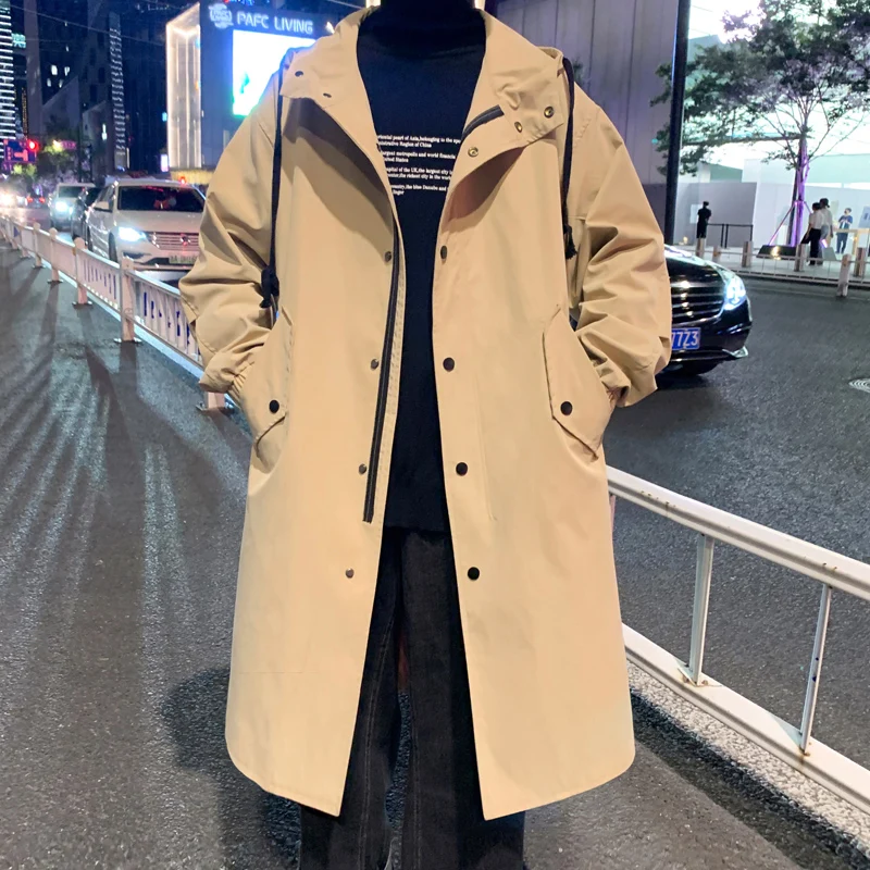 

2023 Autumn Men Hooded Jackets Trench Coat Mens New Fashion Overcoat Men Casual Slim Fit Windbreaker Solid Long Coat