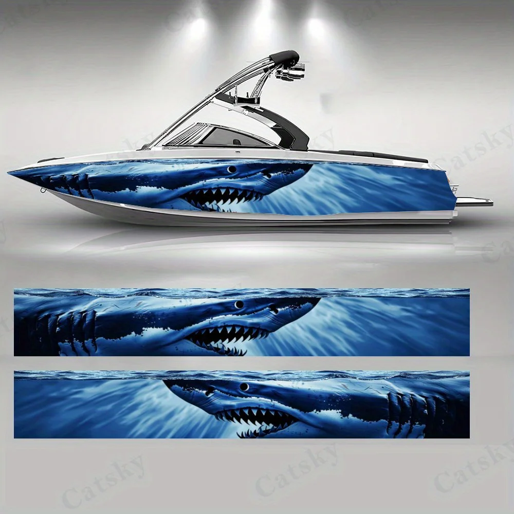 Shark Attack Boat Stickers, PVC Waterproof Durable Vinyl Wrap Decals for Fishing Boats, Durable and Stylish Graphic Design for O
