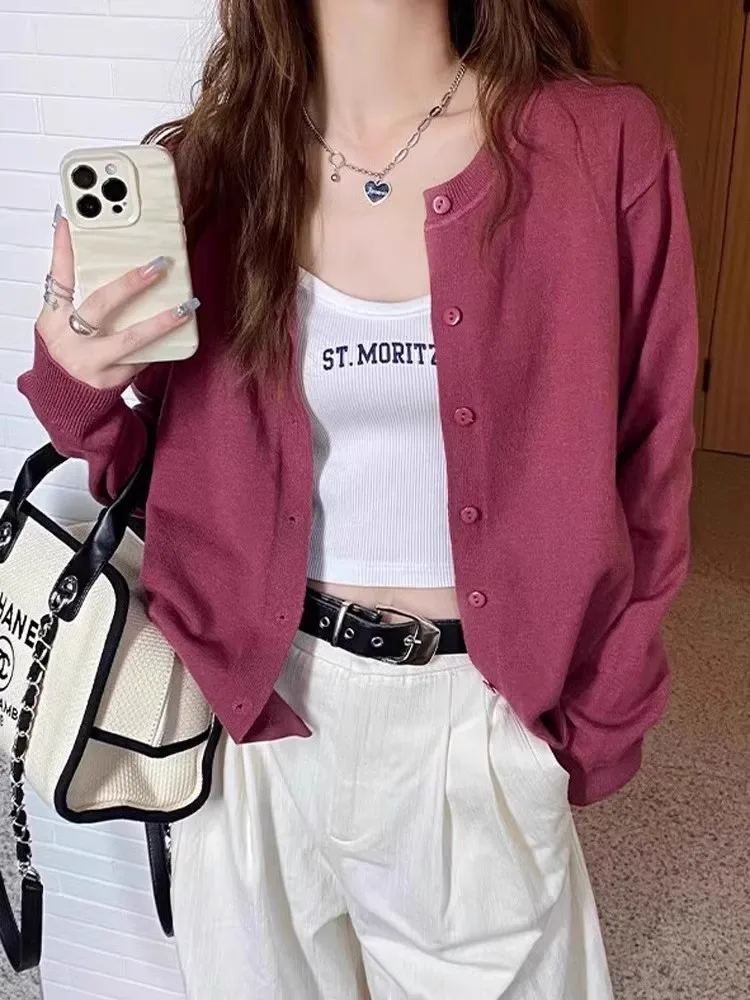 

Свитера Джемперы Кардиганы Женские на пуговицах Нежная вязаная металлическая деталь Облегающий крой BF Y2K Day Красочный стиль Элегантный против морщин