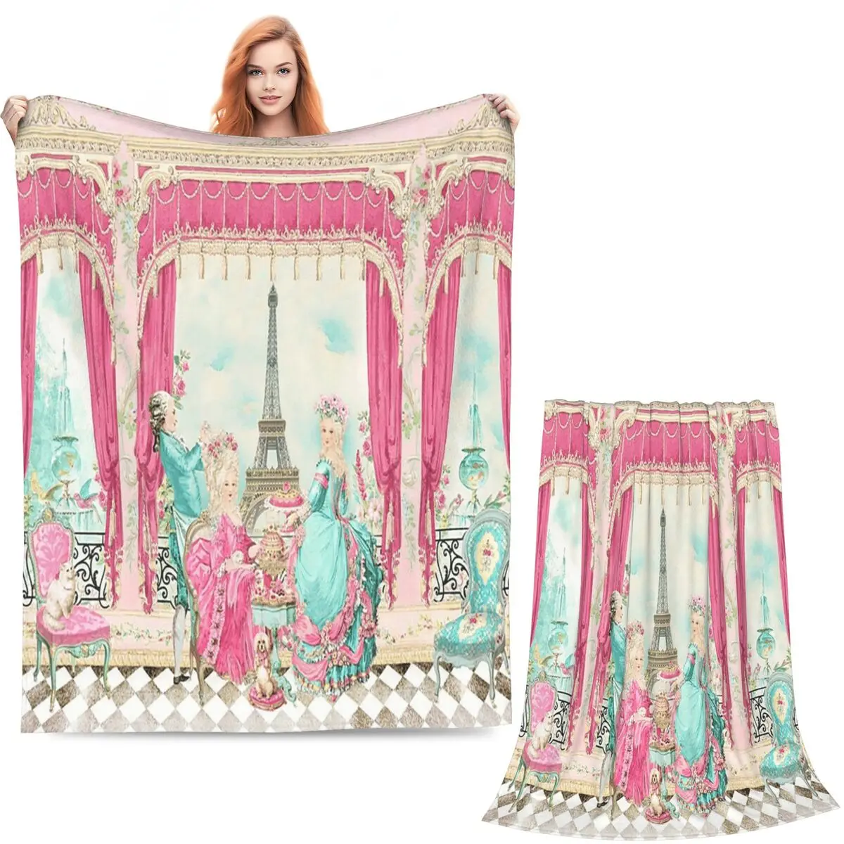 Marie Antoinette Afternoon Tea In French Paris Blanket Soft Warm Flannel Throw Blanket Cover for Bed Picnic Travel Home Couch