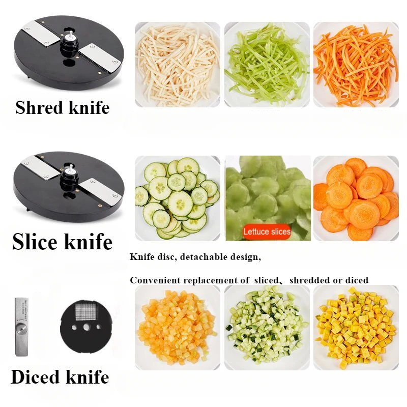 Coupe-légumes électrique multifonctionnel, petit hachoir alimentaire commercial, tranche de carottes et de pommes de terre, déchiqueter ou dés