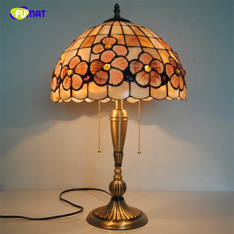 FUMAT Natural Shell Little Flowers Lampshade Table Lamps Tiffany Pink Flowers Table Lights Home Decor BAR Living Room Lights