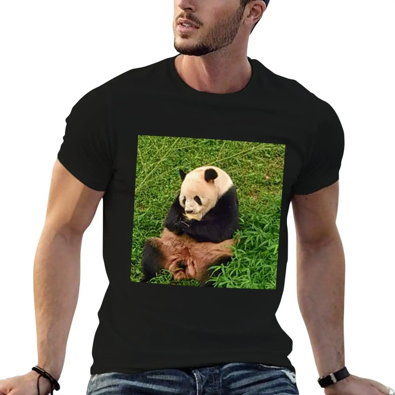 Tian Tian The Giant Panda T-Shirt graphic tee shirt blue archive mens designer t shirt