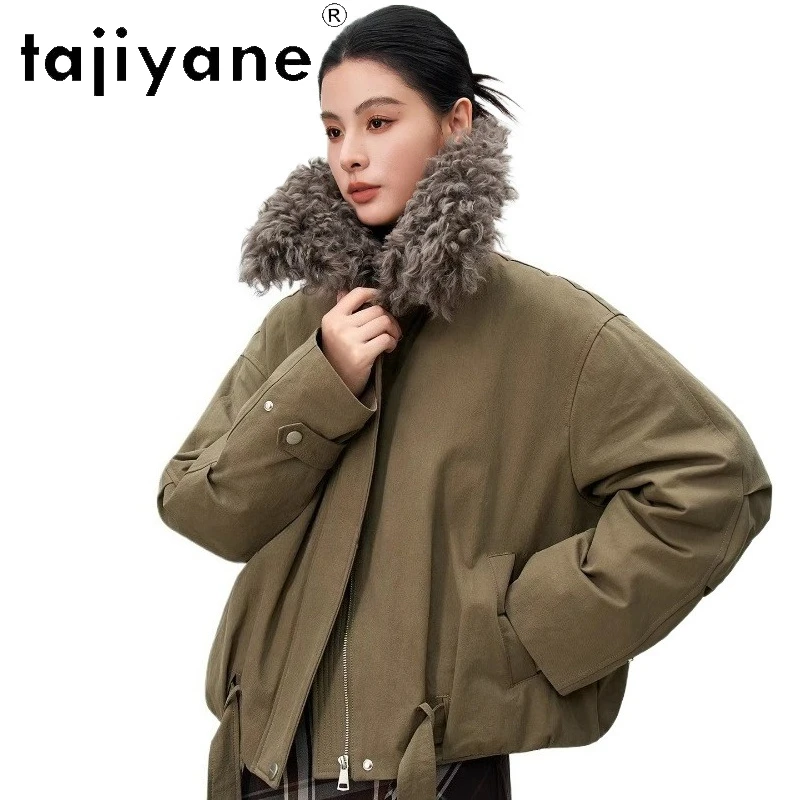 TAJIYANE Weißer Gänsedaunenmantel, Wollkragen, Damen-Winterjacke, kurz, stilvoll, Pufferjacken, 2025, Damenbekleidung, Temparaхок Brod Anderson