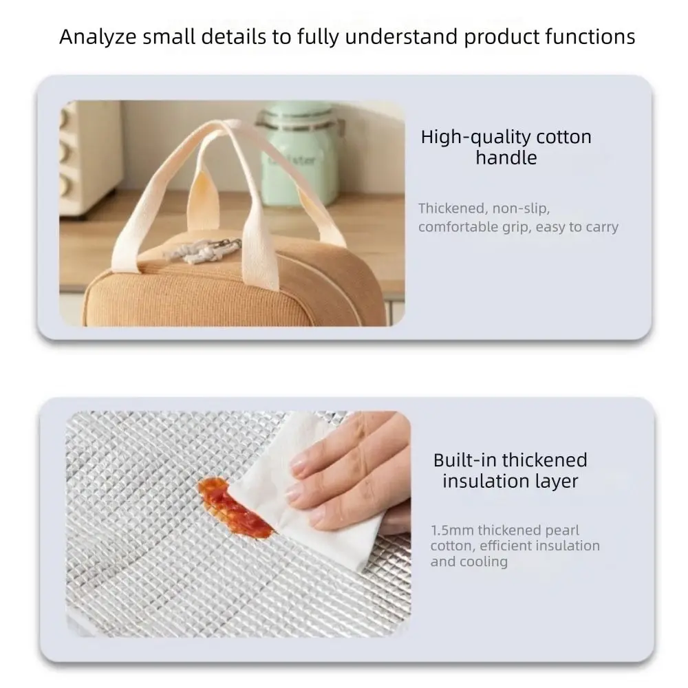Reusable Corduroy Insulated Lunch Bag Hand-Held Large Capacity Thermal Lunch Bag Portable Minimalist Handbag School