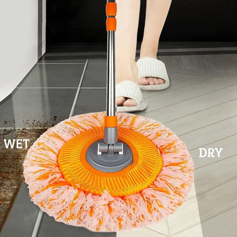 360° Rotatable Cleaning Mops Set with Replaceable Mop Heads Round Microfiber Dust Mops Household Floor Wall Window Cleaning Tool