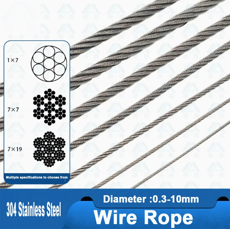 1X7/7X7/7X19 304 Stainless Steel Wire Rope 0.3/0.4/0.45/0.5/0.6/0.8/1.2/1.5-10mm Flexible Cable for Hoist Fishing DIY Projects