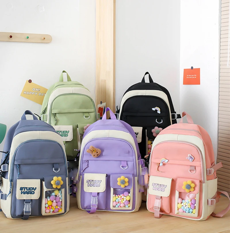 5 Pcs/Set Harajuku Kawaii Kids School Backpack Cute Women's Bagpack Bookbag Laptop Bag For Teenage Girls Students Bag Rucksack