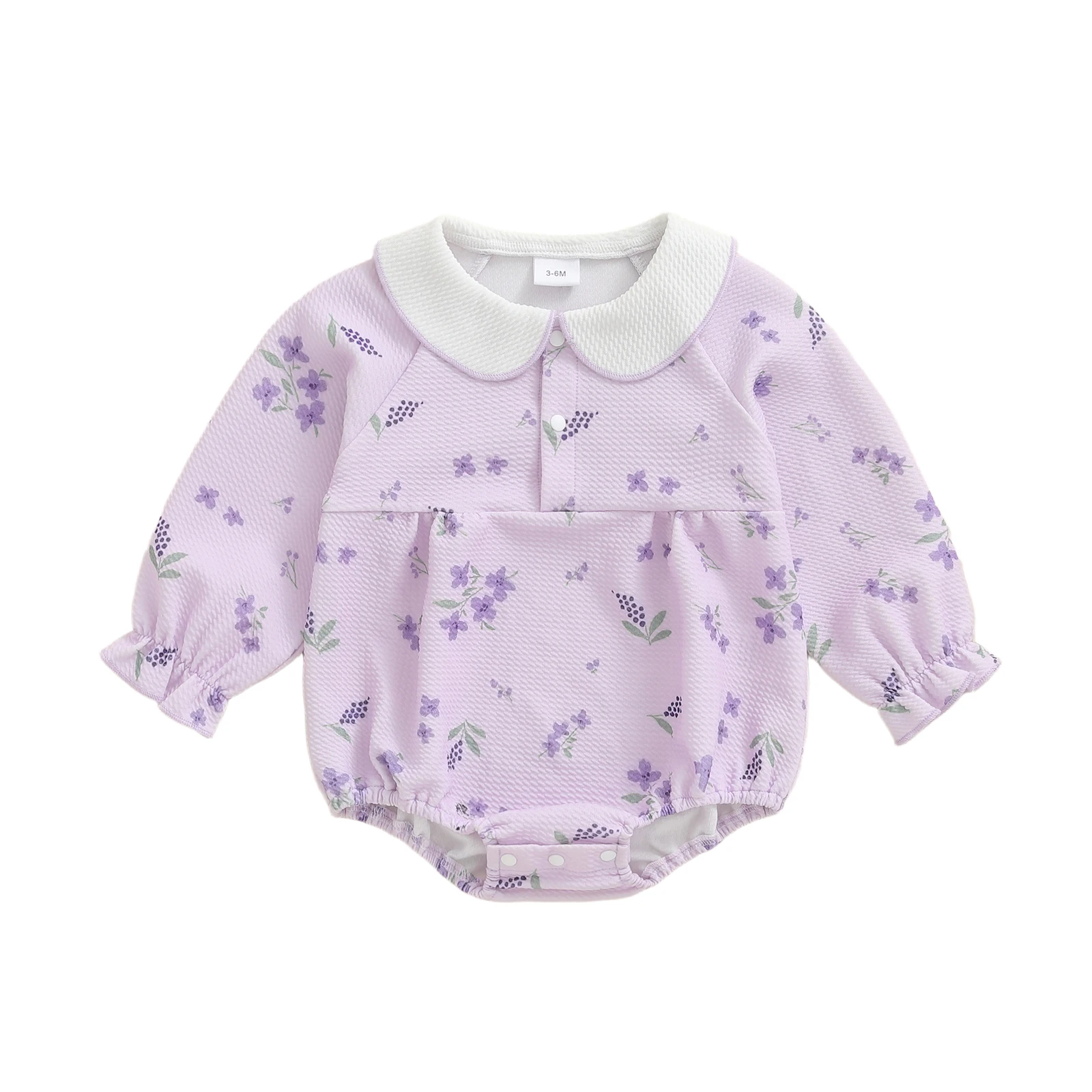 Baby Girls Floral Romper Fashionable Versatile Doll Collar Long Sleeve Bubble Jumpsuit