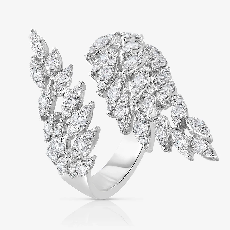 Huitan Newly-designed Feather Wing Shaped Opening Rings for Women Silver Color Full Dazzling Cubic Zirconia Fashion Female Rings