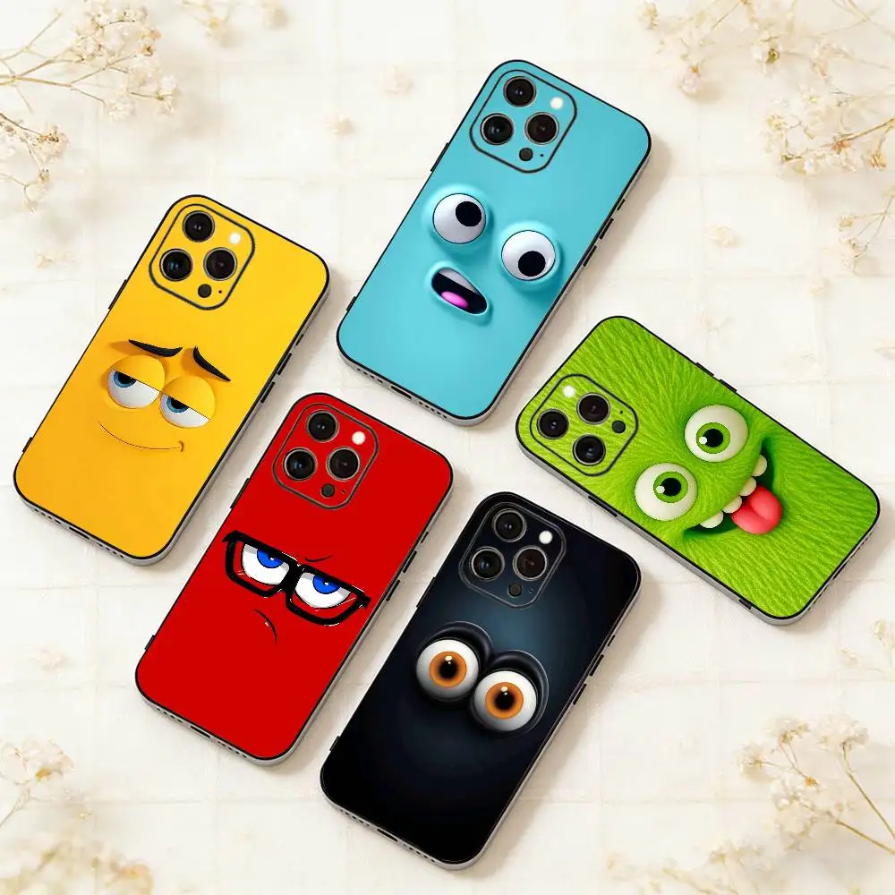 

Funny Face Phone Case For iPhone 17,16,15,14,13,12,11 Plus,Pro Max,XS,Soft Silicone Black Cover