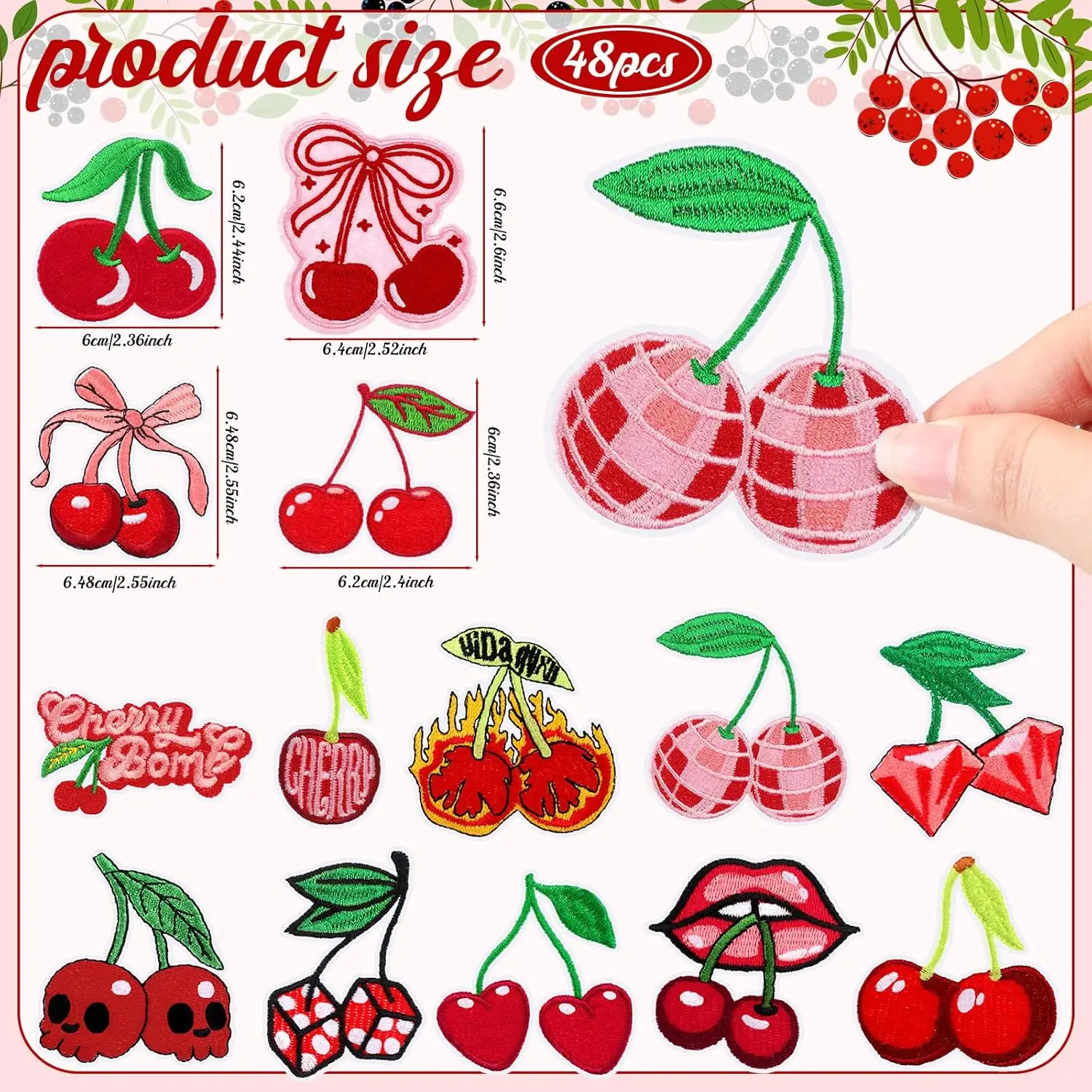 12 قطعة حديد الكرز على بقع 10 نمط الكرز يزين الخياطة بقع الكرز للملابس السترات أكياس قبعة الخياطة #2