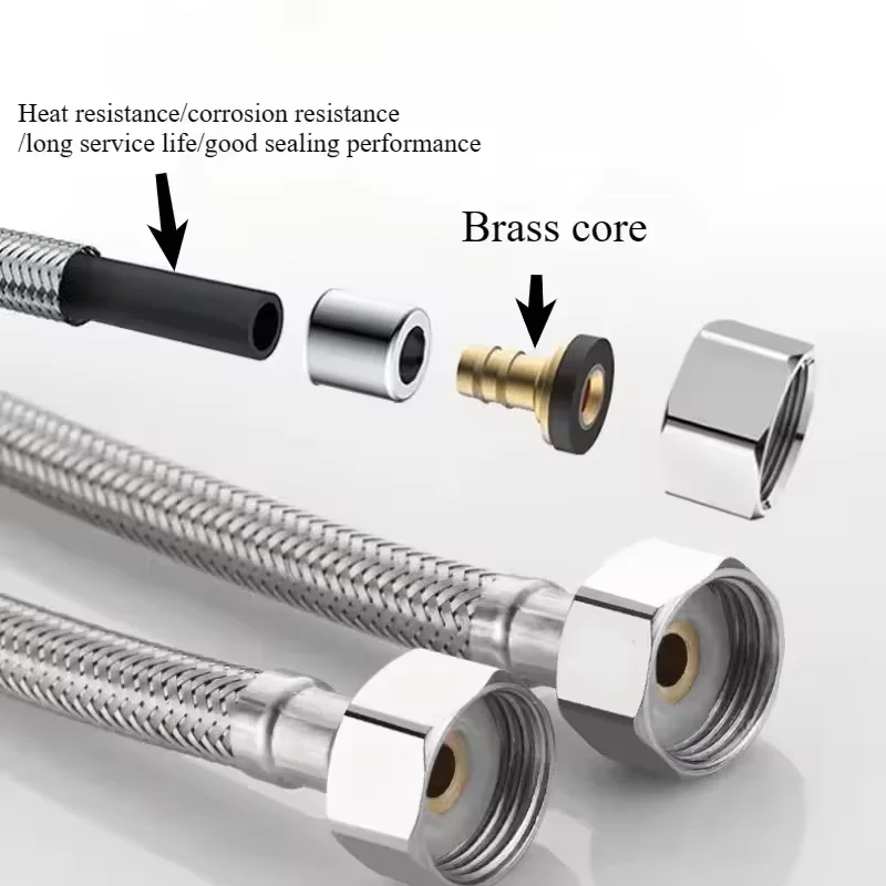 سخان مياه أنبوبي مضفر من الفولاذ المقاوم للصدأ 304 أنبوب مياه عالي الضغط مقاوم للانفجار حوض صنبور خرطوم مدخل مدبب