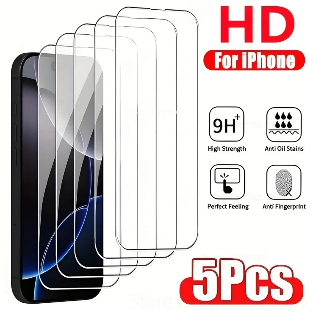 5 шт. закаленное стекло Full HD Clarity для IPhone 17 Pro 15 16 Promax 16E 14 Plus, ультратонкие защитные пленки для экрана 12 Mini 11 13 Promax