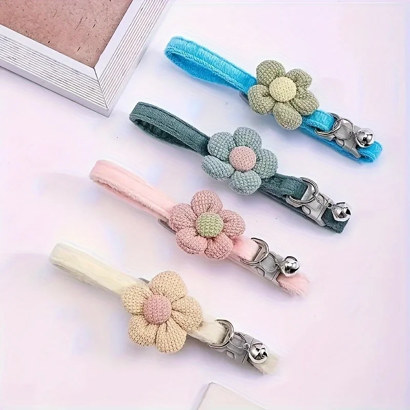 1Pc Cat Collar with Cute Flower Adjustable Buckle Cat Collar Bell Collar Cat Small Pet Supplies Kitten Collar Small Dog Acce