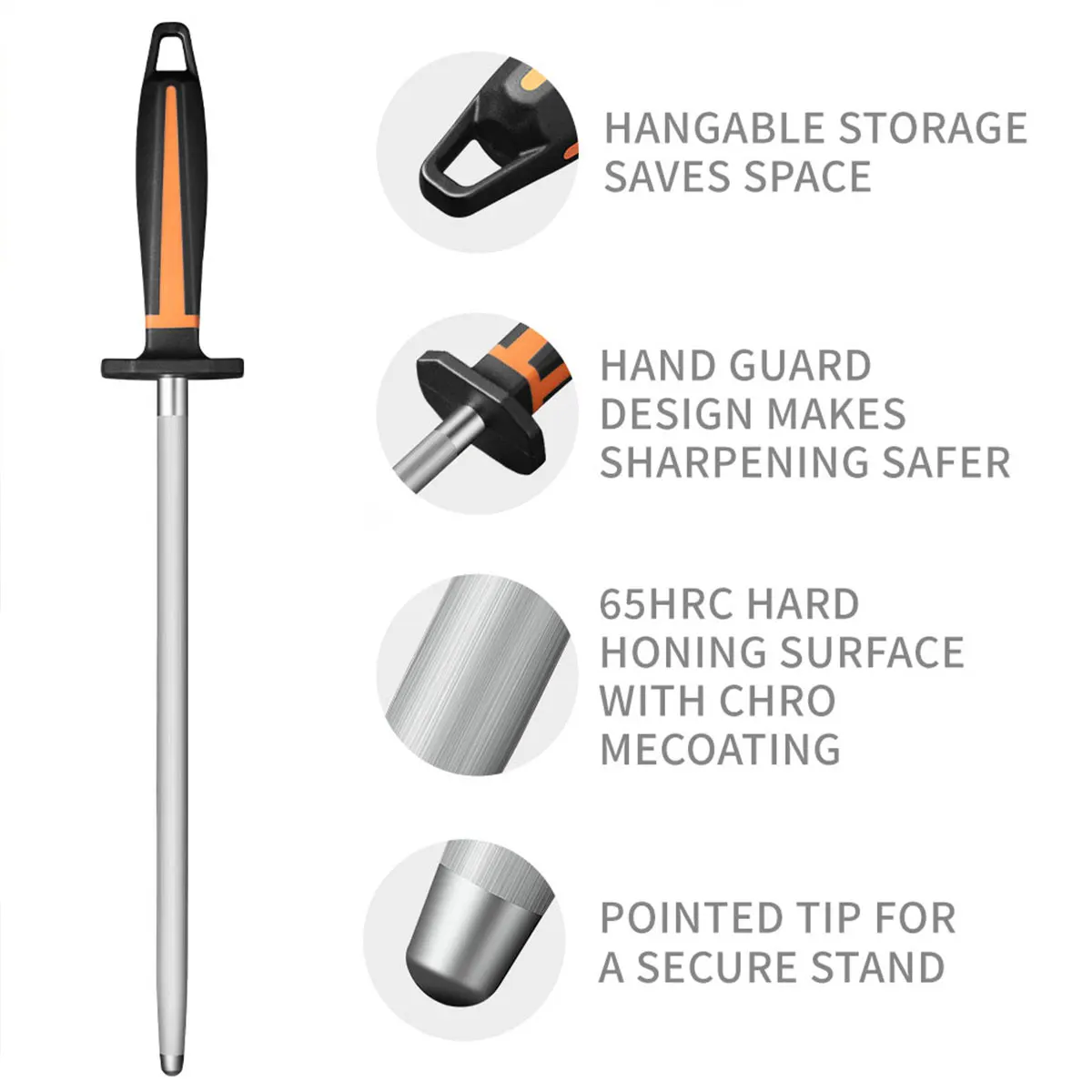 

Professional Tungsten Steel Sharpening rod for Butchers - Manual Knife Sharpener Stick for Chefs, Home & Slaughterhouse Use