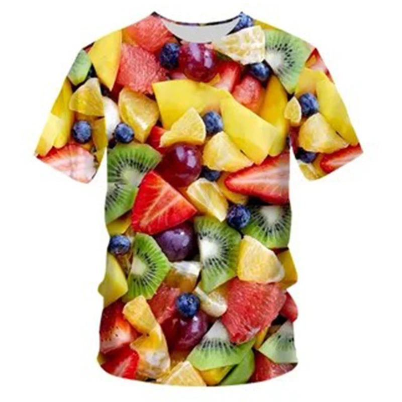 Summer Fruit Dessert Printing New Men's And Women's Round Neck Short Sleeve Casual Hip Hop Loose Fashion Comfortable T-shirt Top