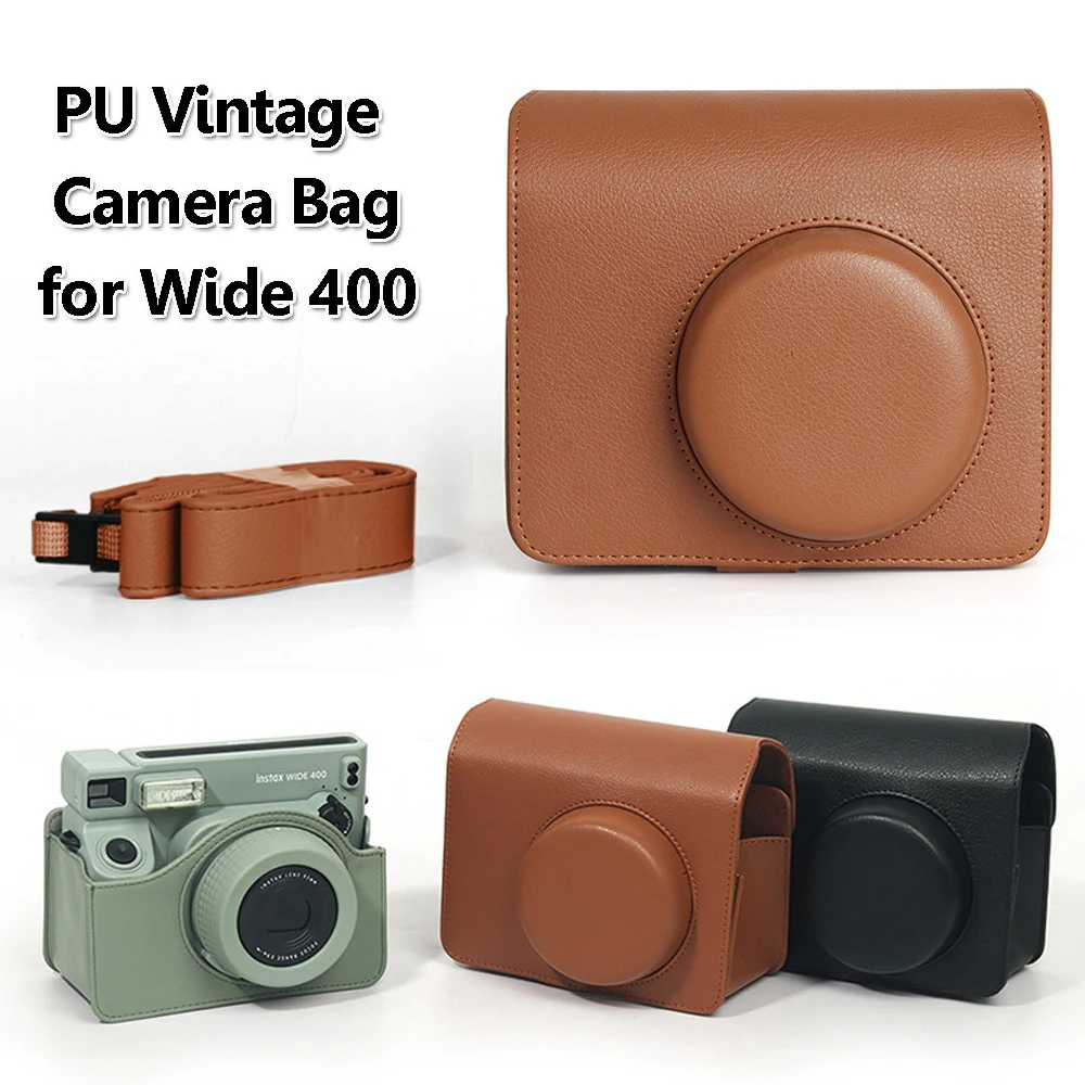 PU Vintage Bag for Instax Wide 400 Imitation Leather Protective Case Shockproof Cover with Portable Lanyard for Wide 400 Camera