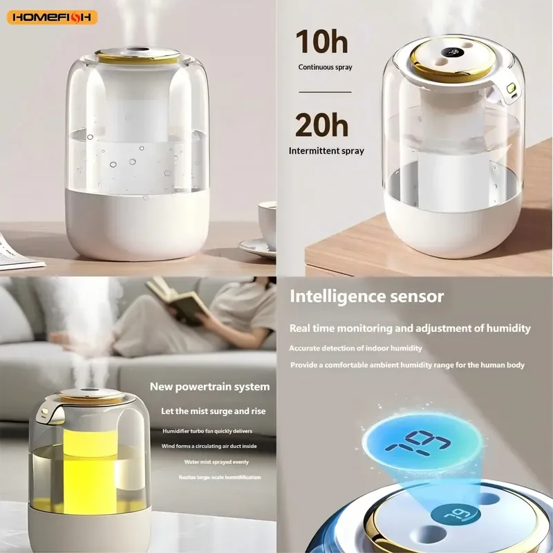 HOMEFISH 2025 New Model Air Humidifier for Home Use, Quiet Bedroom Large Spray for Pregnant Women and Babies, Indoor