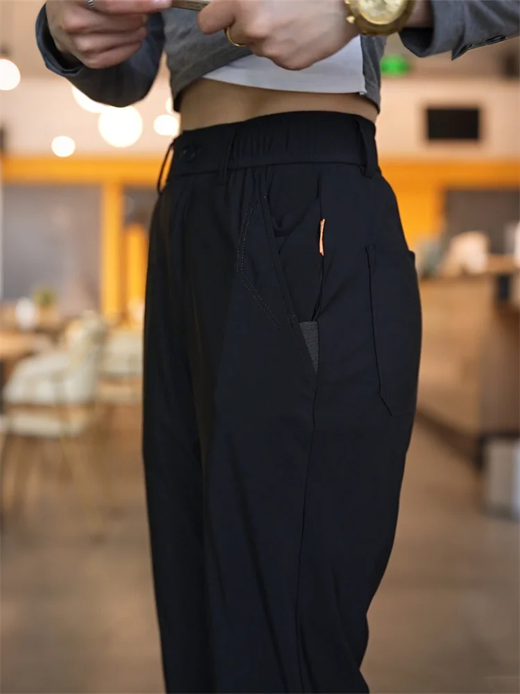 

Ice Silk Men's Casual Pants Spring Summer New Sle Elastic Slim Straight Leg Thin Qui Dry Sports Long Trousers Busin Ca...