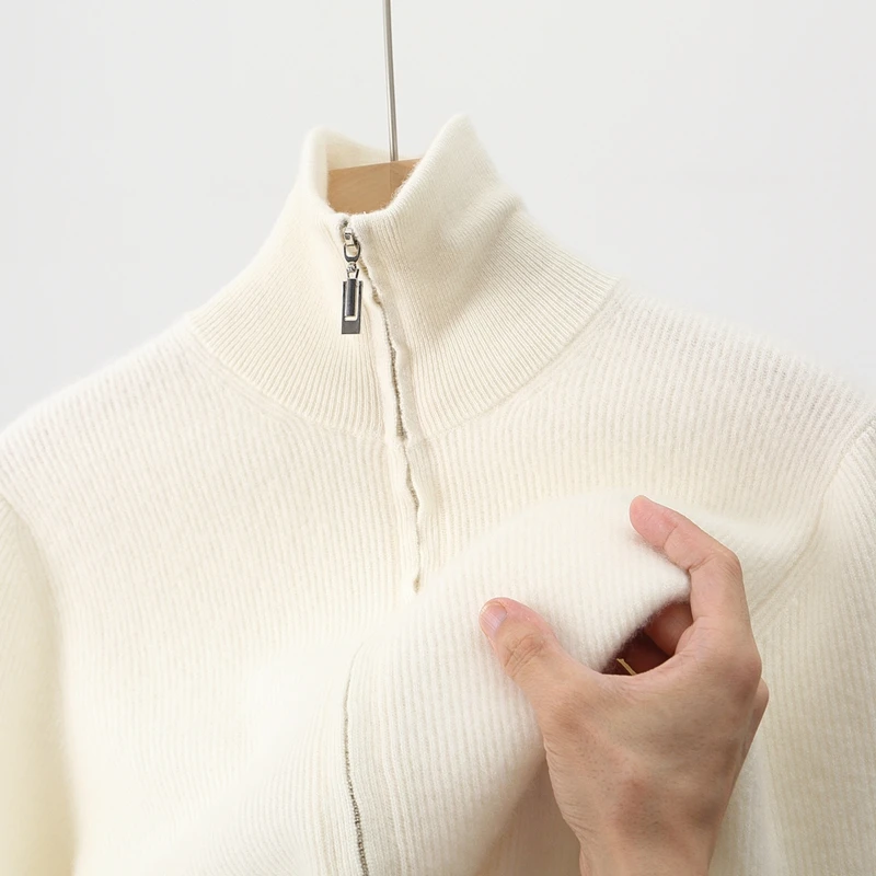 

Кардиган из 100% чистой шерсти, мужской деловой вязаный свитер с полувысоким воротником и молнией для отдыха, пальто