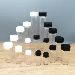 Bouteille d'échantillon en verre transparent de 2ml à 60ml, flacons de réactif avec bouchon en plastique à vis et tampon PE, petite bouteille de laboratoire utilisée pour le tri