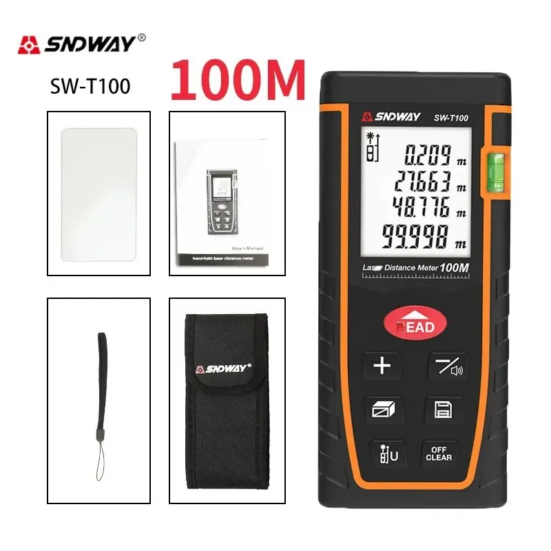 SNDWAY Laser Tape Measure 40/60/80/100M Laser Rangefinder High Accurate Electronic Roulette Distance/Area/Volume Range Finder