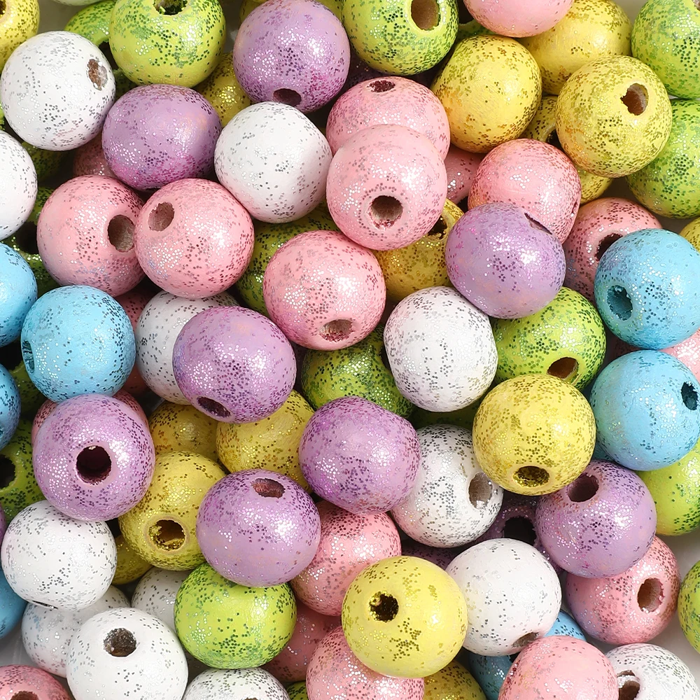 Sparkly Glitter Coated Coloful Round Wooden Beads 10/12mm for DIY Bracelet Keychain Garland Jewelry  Making Craft Accessories