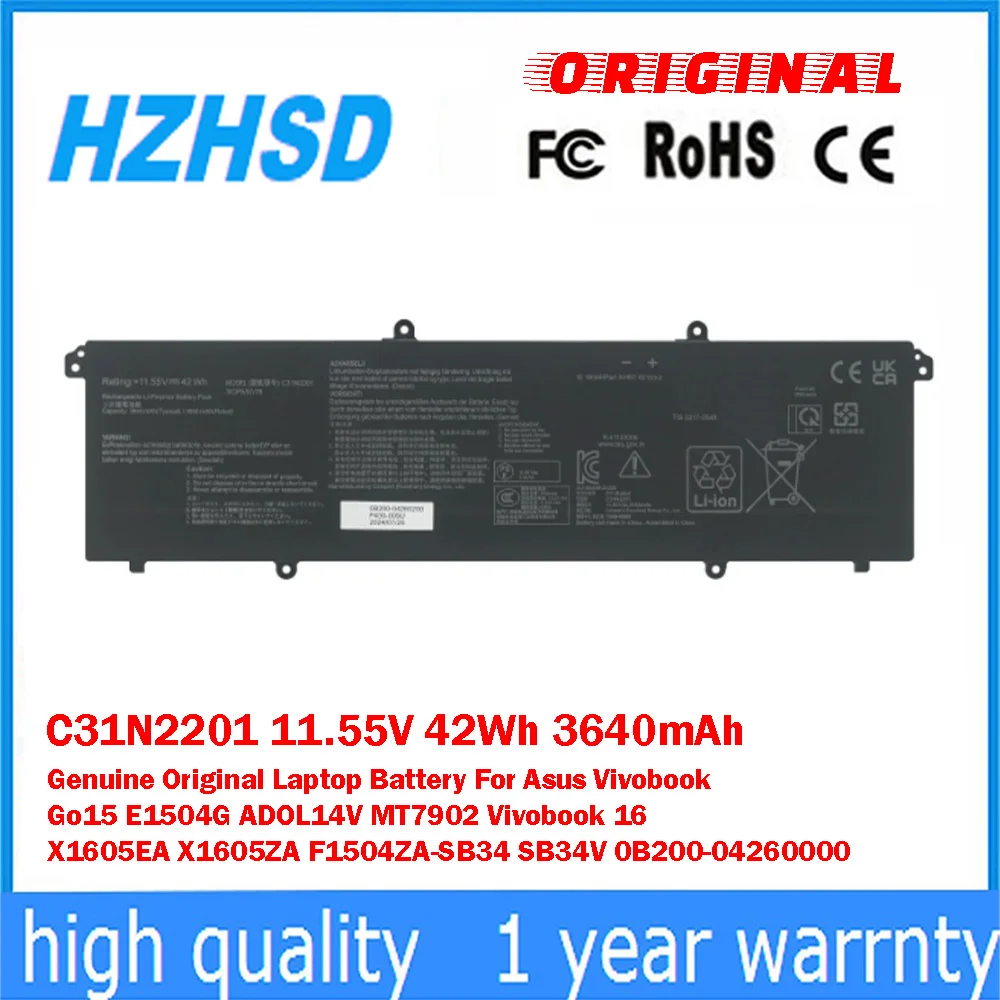 

Оригинальная батарея для ноутбука Asus Vivobook Go15 ADOL14V MT7902, Vivobook 16 X1605EA, X1605ZA, C31N2201, 11.55V, 42Wh, 3640mAh