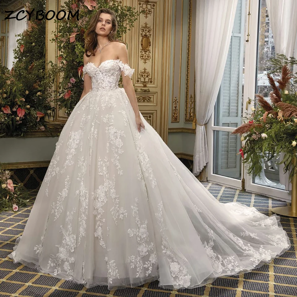 

Customized Appliques Sweetheart Ball Gown Wedding Dresses 2025 Off The Shoulder Backless Princess Bridal Gown Vestido De Novia