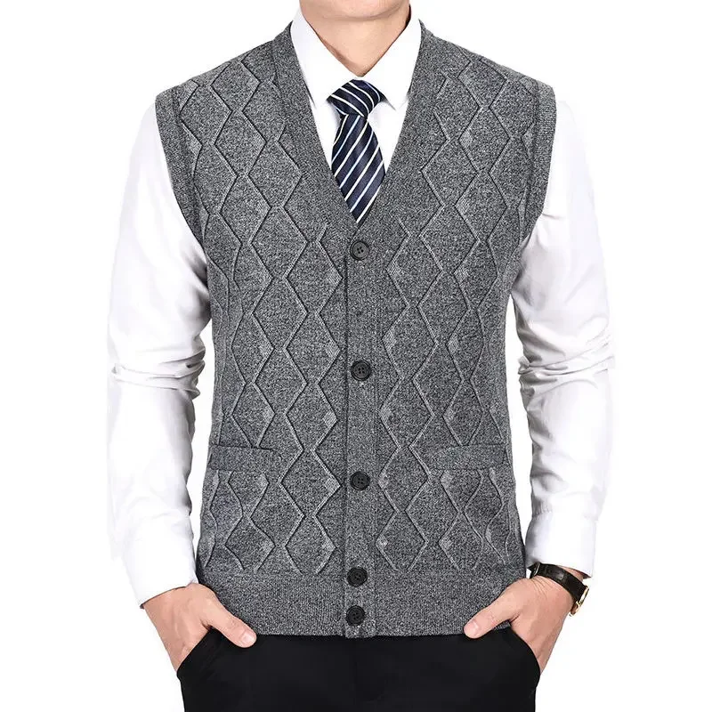 

Top Quality New Autumn Vest Fashion Brand Wool Sweater V Neck Knit Vest Men Solid Trendy Sleeveless Casual Men Clothing