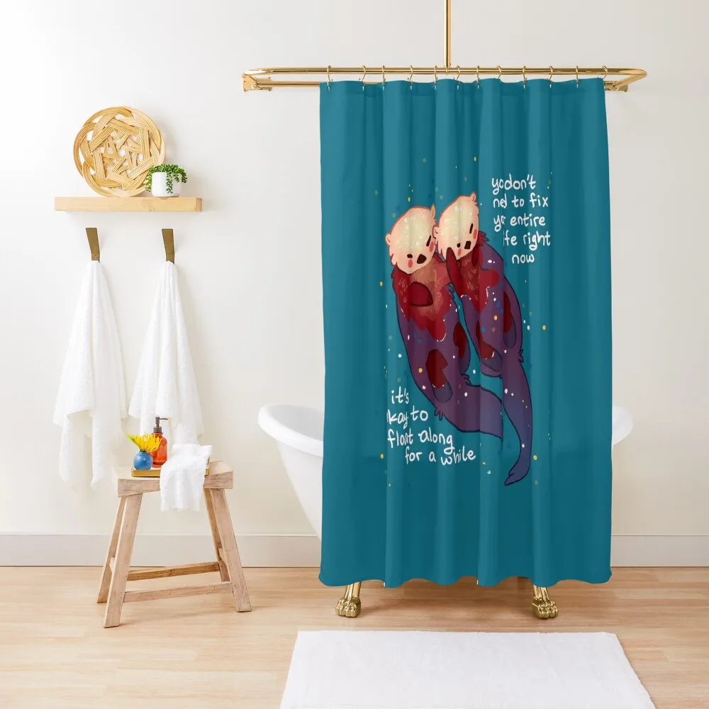 

It's Okay to Float Along For a While Hand Holding Otters Shower Curtain Waterproof Shower Anime Bathroom Curtain