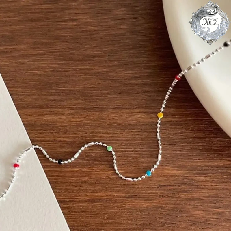 

Короткое ожерелье XCL из стерлингового серебра 925 пробы с бусинами и кисточками, золотистого и серебристого цвета, для женщин и девушек, модное украшение для вечеринок, подарок