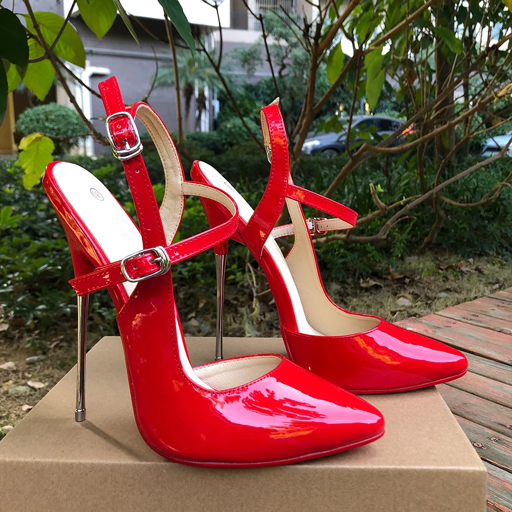 Tikiccup 16cm Extreme Metal Thin High Heels Sandals Women Nude Sexy Pointy Toe Pumps Fetish Cosplay Cross Dresser Unisex Shoes