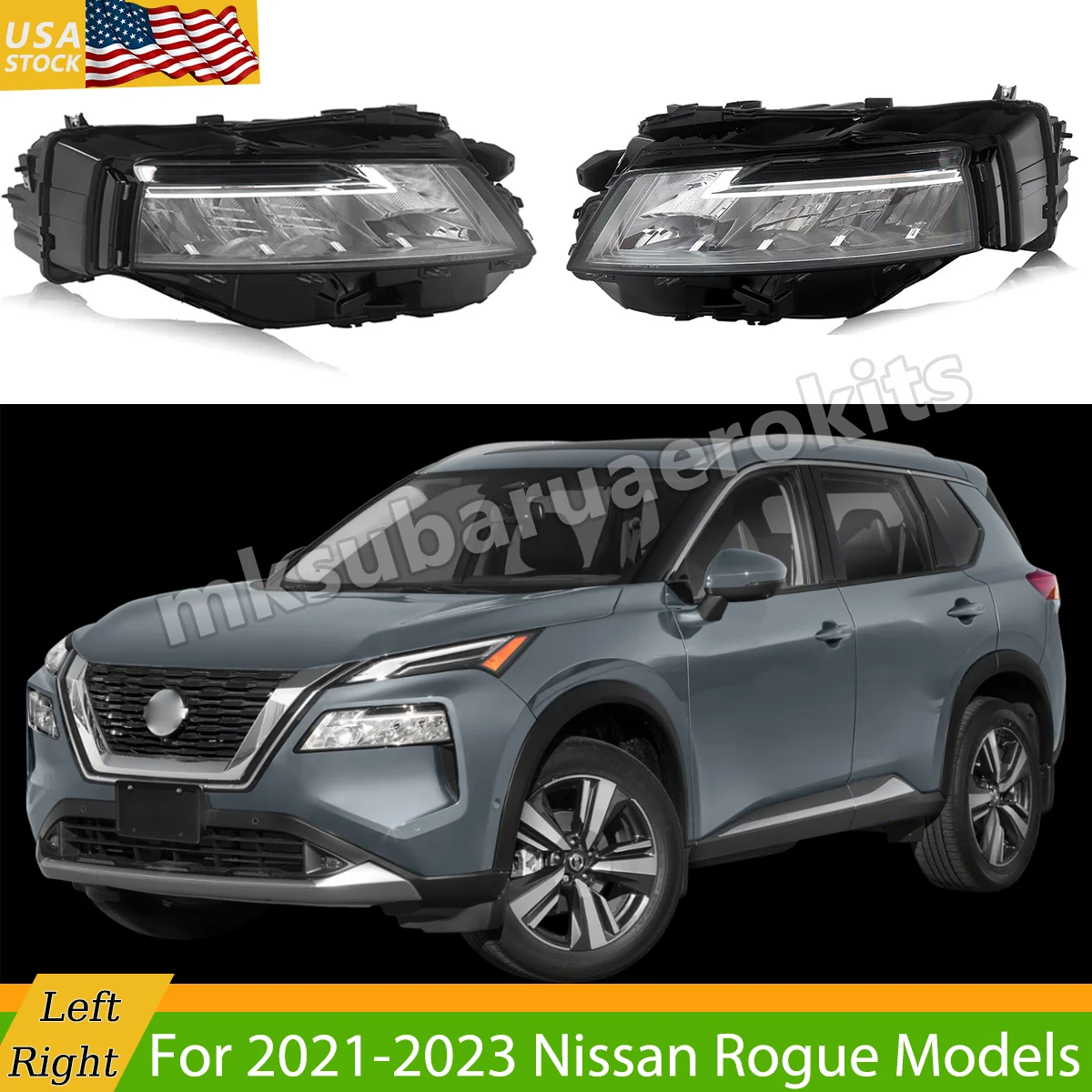 

Pair LED Headlight Assembly Headlamp for Nissan Rogue 2021 2022 2023 Left & Right Car Styling Head Lamp Replace for 260106RR0A